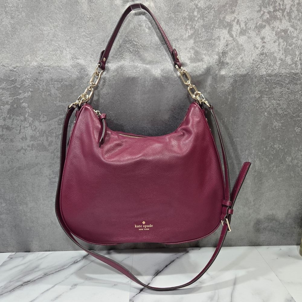 Kate Spade Mulberry Street Vivian Leather Hobo Bag Burgundy Shoulder Crossbody